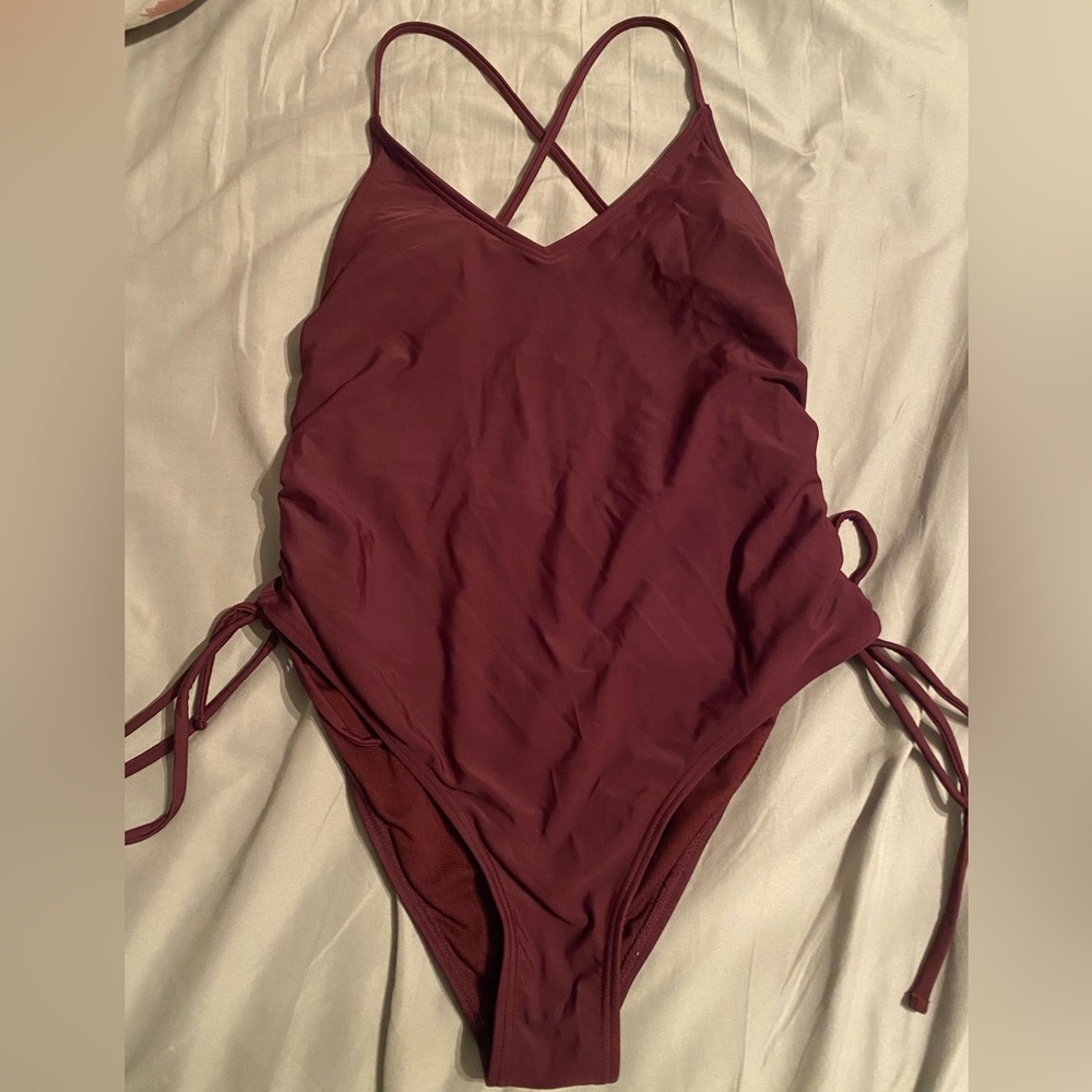 Maroon one piece swimsuit